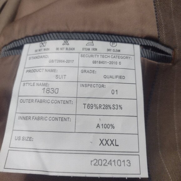YND Slim Fit Double-Breasted Pinstripe Suit, Khaki 3XL, ALTERED CUFFS & LEGS - Picture 4 of 7